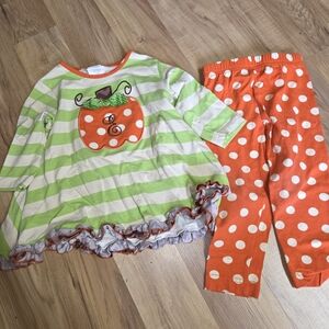 Kids Pumpkin Pajama Set - Green and Orange